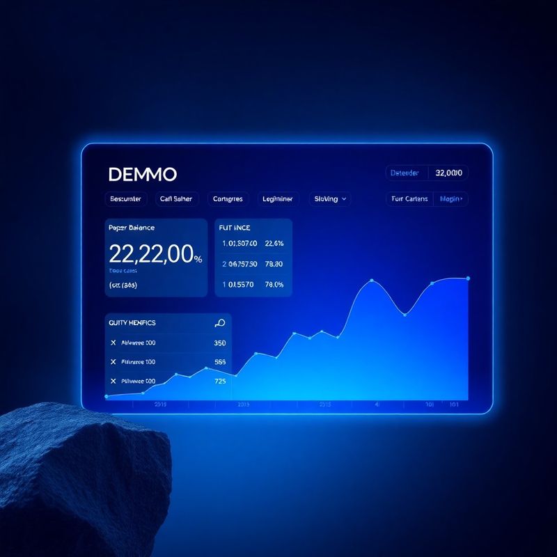 Zaslon demo trading računa s prikazom papirnatega kapitala in equity krivulje